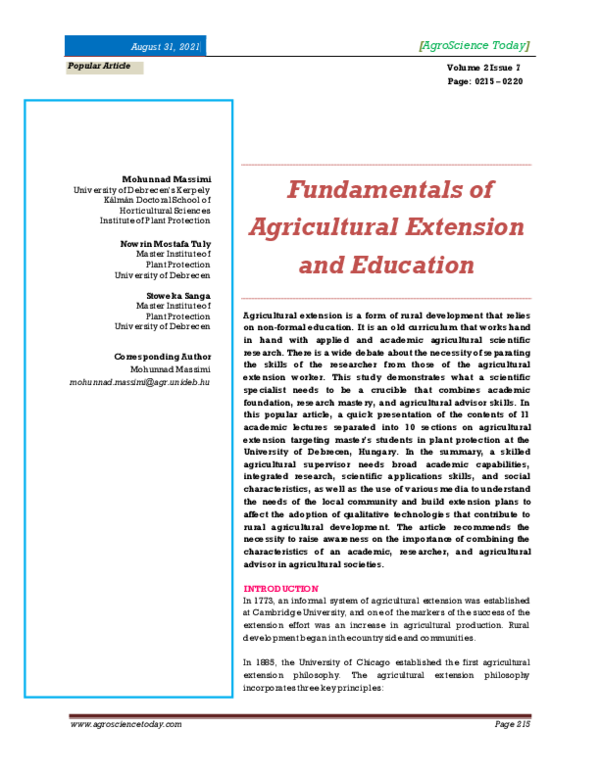 (PDF) Fundamentals of Agricultural Extension and Education