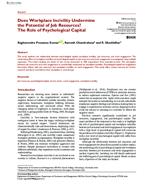 (PDF) Does Workplace Incivility Undermine the Potential of Job ...