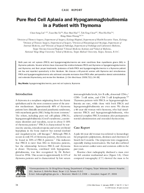 (PDF) Pure Red Cell Aplasia and Hypogammaglobulinemia in a Patient with ...