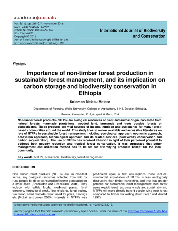 (PDF) Importance of non-timber forest production in sustainable forest ...