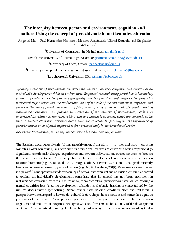(PDF) The interplay between person and environment, cognition and ...