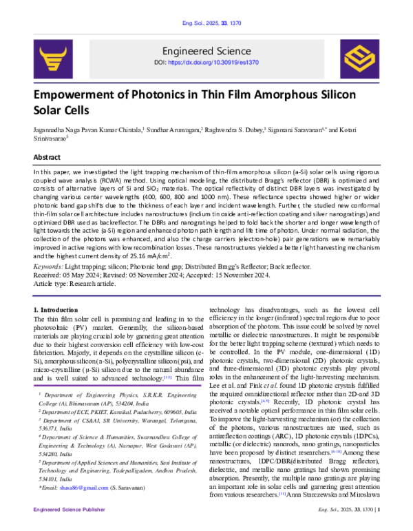 (PDF) Empowerment of Photonics in Thin Film Amorphous Silicon Solar Cells