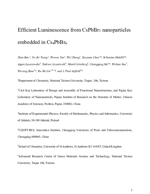 (PDF) Efficient Luminescence from CsPbBr 3 Nanoparticles Embedded in Cs ...