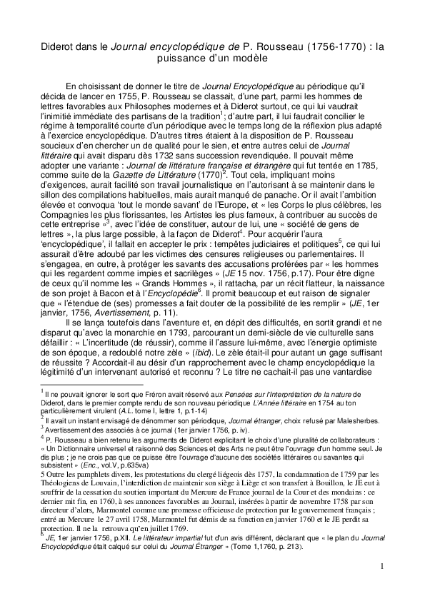 (PDF) Diderot dans le Journal encyclopédique de P. Rousseau (1756-1770 ...