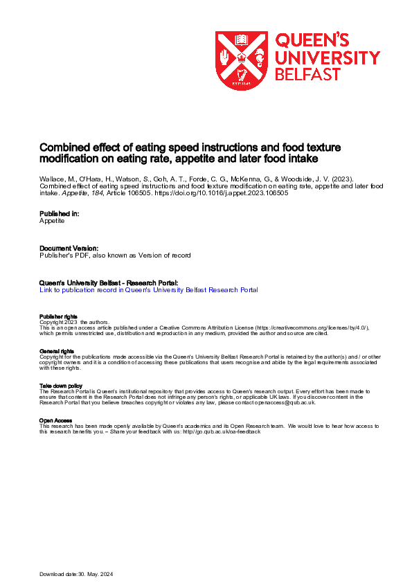 (PDF) Combined effect of eating speed instructions and food texture ...
