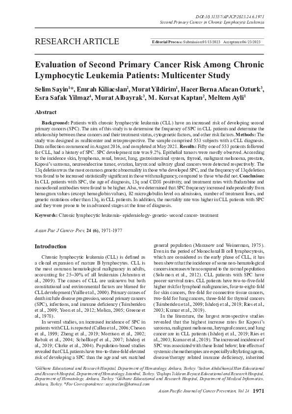 (PDF) Evaluation of Second Primary Cancer Risk Among Chronic ...