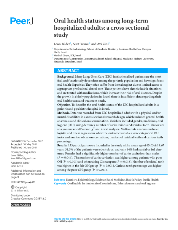 (PDF) Oral health status among long-term hospitalized adults: a cross ...