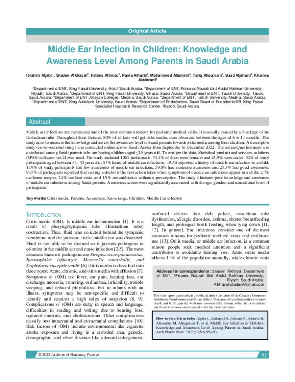 (PDF) Middle Ear Infection in Children: Knowledge and Awareness Level ...