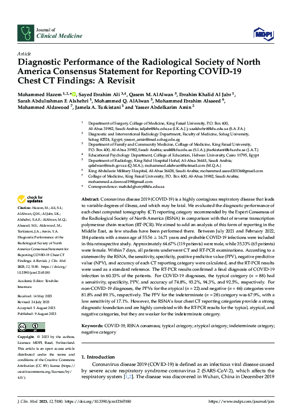 (PDF) Diagnostic Performance of the Radiological Society of North ...