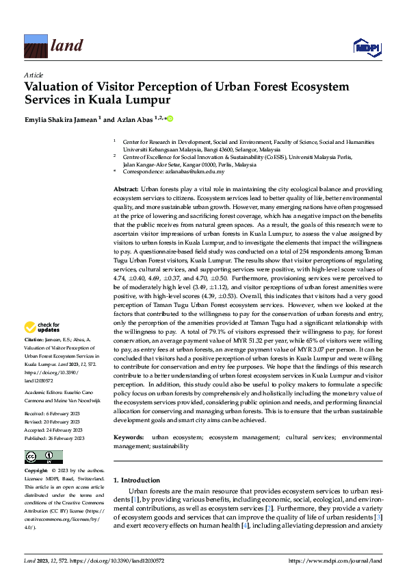 (PDF) Valuation of Visitor Perception of Urban Forest Ecosystem ...