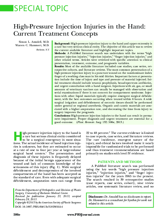 (PDF) High-Pressure Injection Injuries in the Hand