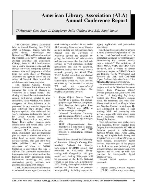 (PDF) American Library Association (ALA) Annual Conference Report