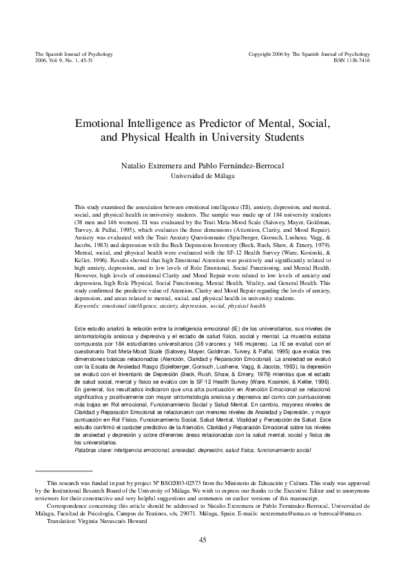 (PDF) Emotional Intelligence as Predictor of Mental, Social, and ...