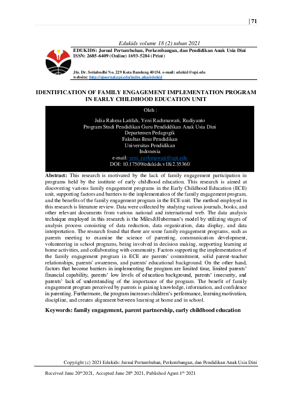 (PDF) Identification of Family Engagement Implementation Program in ...