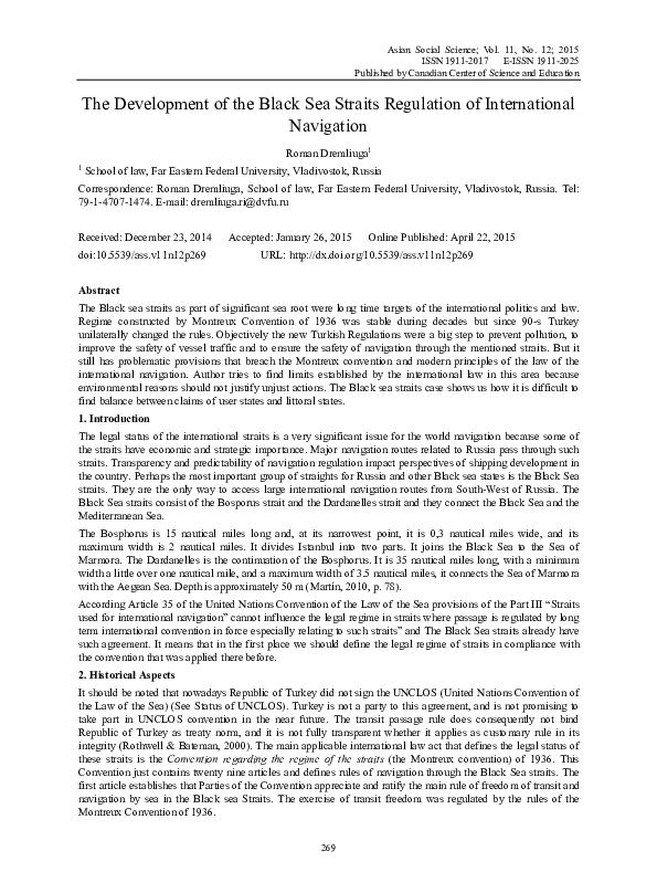 (PDF) The Development of the Black Sea Straits Regulation of ...