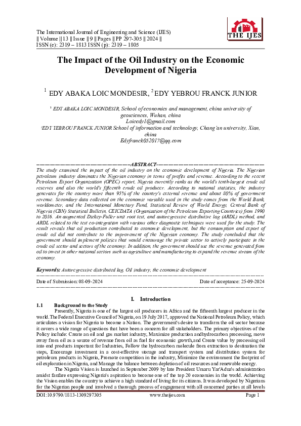 (PDF) The Impact of the Oil Industry on the Economic Development of Nigeria