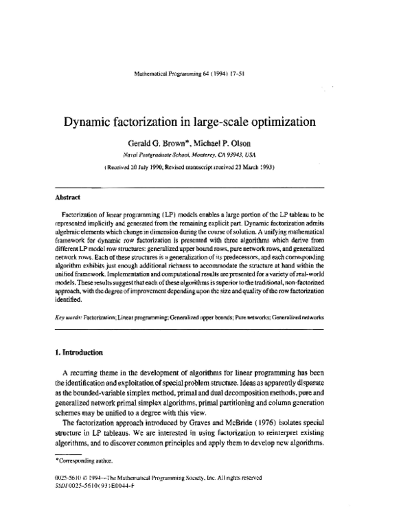 (PDF) Dynamic Factorization in Large-Scale Optimization
