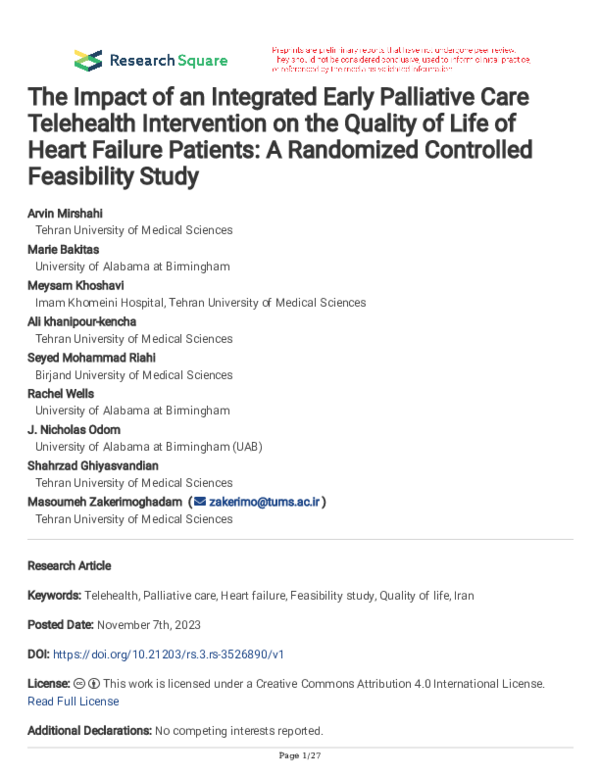 (PDF) The Impact of an Integrated Early Palliative Care Telehealth ...