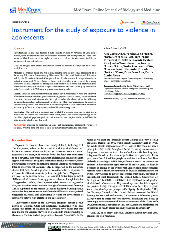 (PDF) Instrument for the study of exposure to violence in adolescents