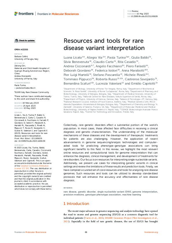 (PDF) Resources and tools for rare disease variant interpretation
