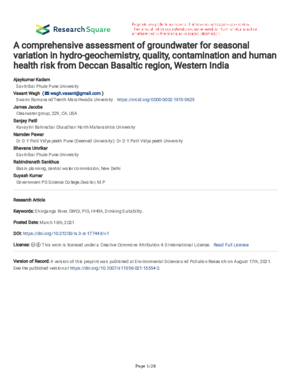 (PDF) Integrated approach for the evaluation of groundwater quality ...
