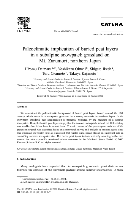 (PDF) Paleoclimatic implication of buried peat layers in a subalpine ...