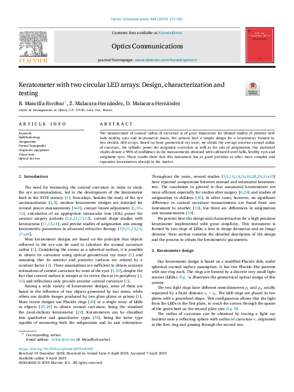 (PDF) Keratometer with two circular LED arrays: Design ...