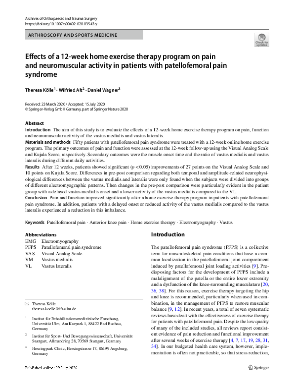 (PDF) Effects of a 12-week home exercise therapy program on pain and ...