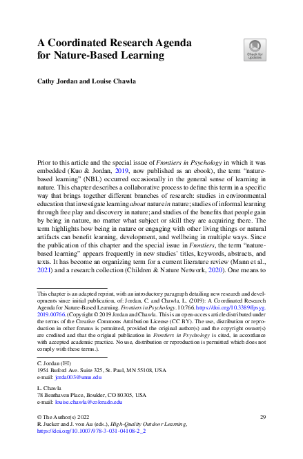 (PDF) A Coordinated Research Agenda for Nature-Based Learning