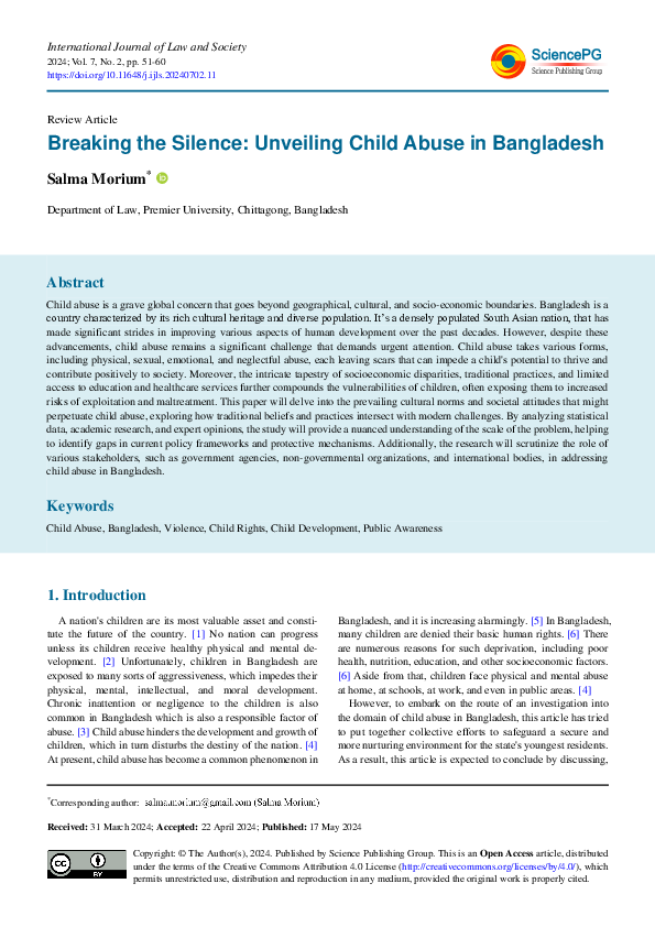 (PDF) Breaking the Silence: Unveiling Child Abuse in Bangladesh
