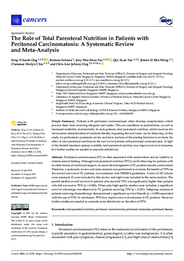 (PDF) The Role of Total Parenteral Nutrition in Patients with ...