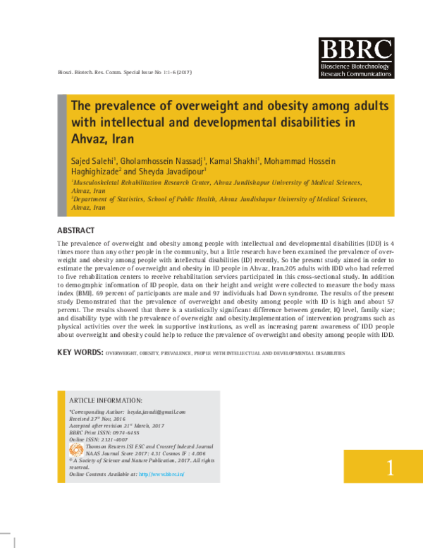 (PDF) The prevalence of overweight and obesity among adults with ...