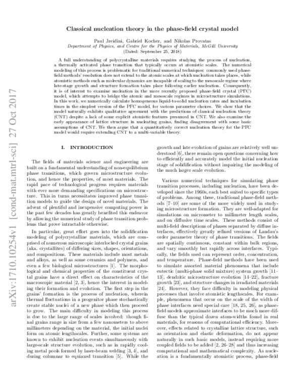(PDF) Classical nucleation theory in the phase-field crystal model