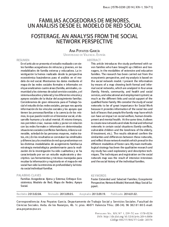 (PDF) Familias acogedoras de menores. Un análisis desde el modelo de ...