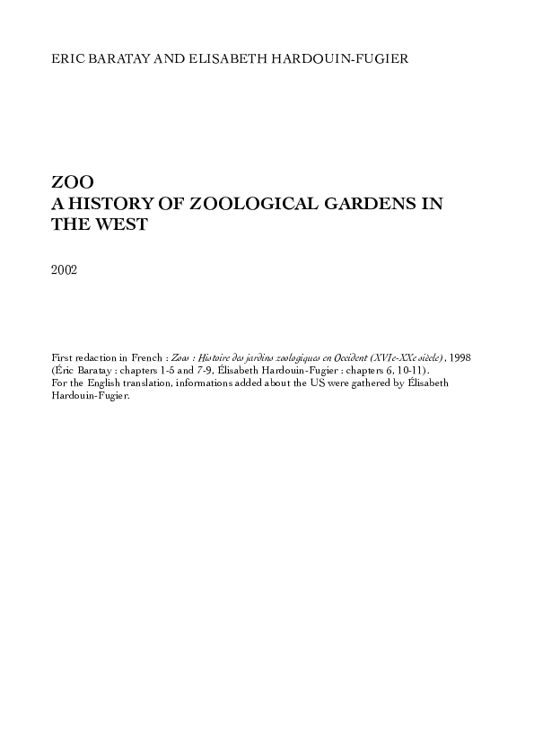 PDF) Zoo. History of Zoological Garden in the West
