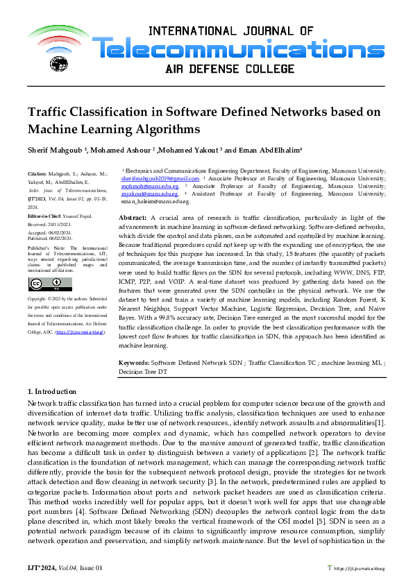 (PDF) Traffic Classification in Software Defined Networks based on ...