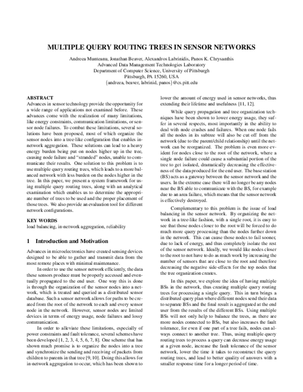 (PDF) Multiple query routing trees in sensor networks