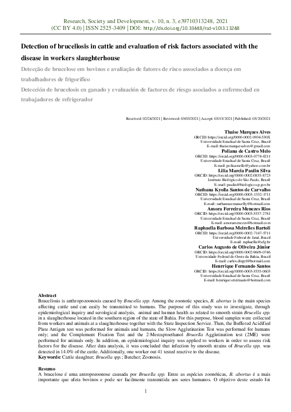 (PDF) Detection of brucellosis in cattle and evaluation of risk factors ...