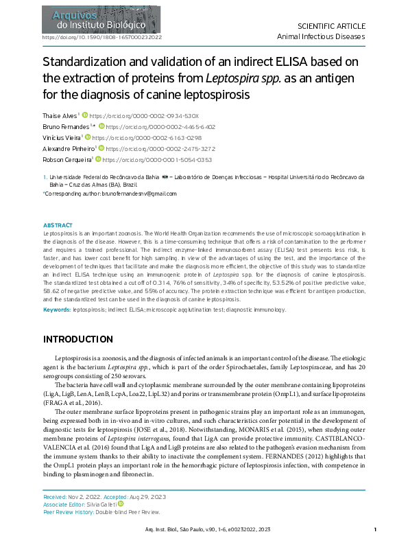(PDF) Standardization and validation of an indirect ELISA based on the ...