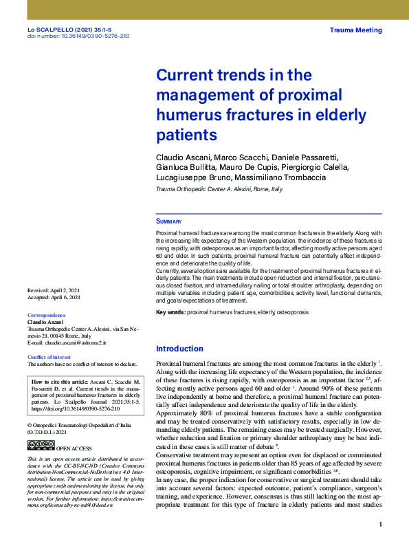 (PDF) Current trends in the management of proximal humerus fractures in ...