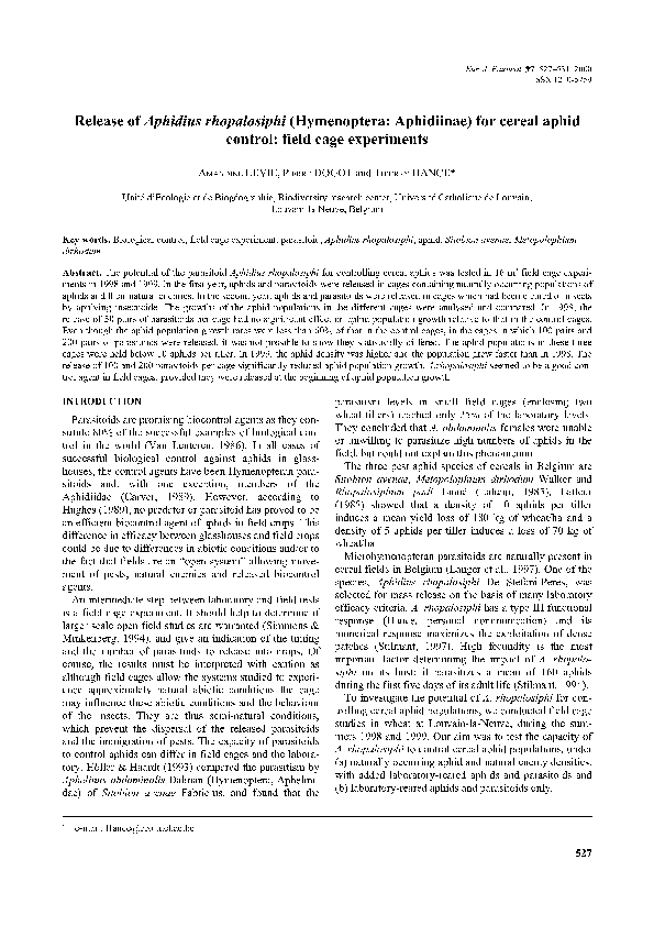 (PDF) Release of Aphidius rhopalosiphi (Hymenoptera: Aphidiinae) for ...