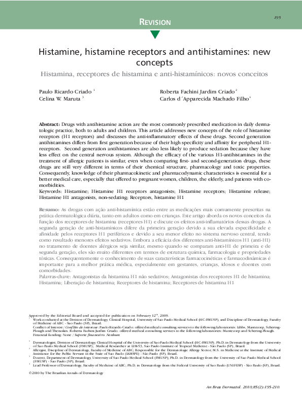 (PDF) Histamine, histamine receptors and antihistamines: new concepts ...
