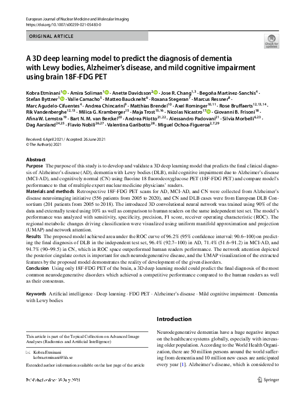 (PDF) A 3D deep learning model to predict the diagnosis of dementia ...