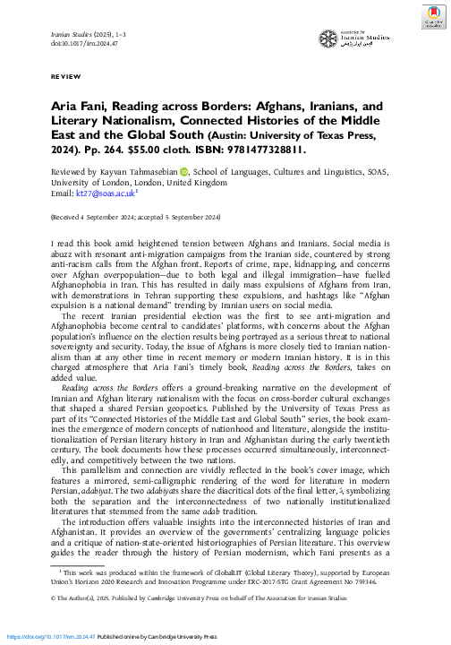 (PDF) Iranian Studies Review of Reading across Borders