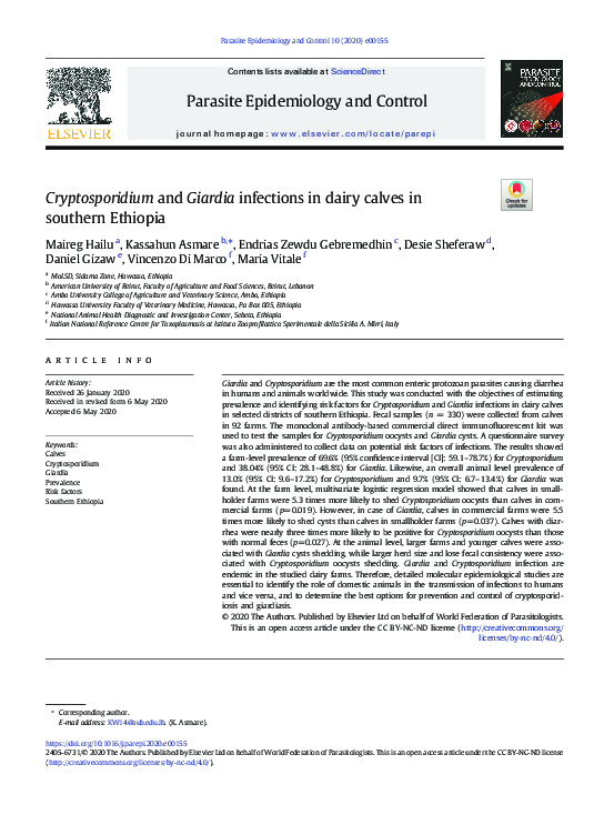 (PDF) Cryptosporidium and Giardia infections in dairy calves in ...