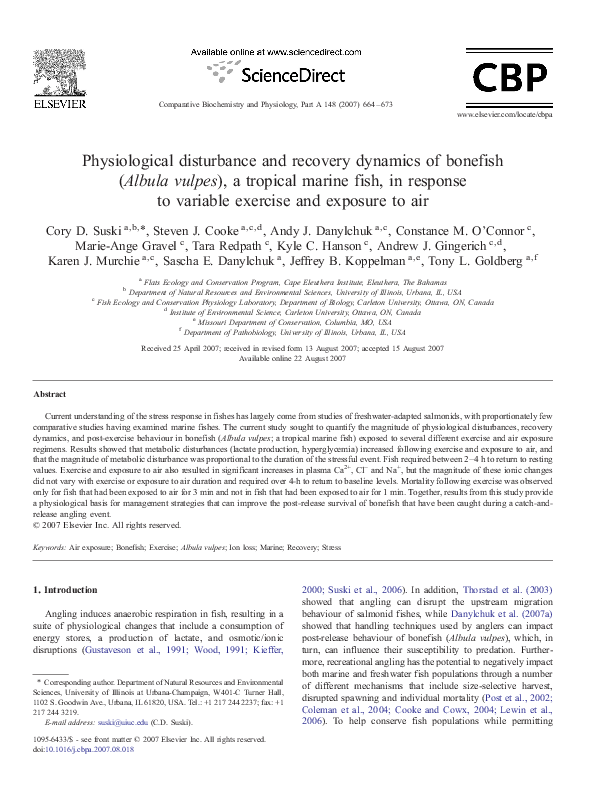 (PDF) Physiological disturbance and recovery dynamics of bonefish ...