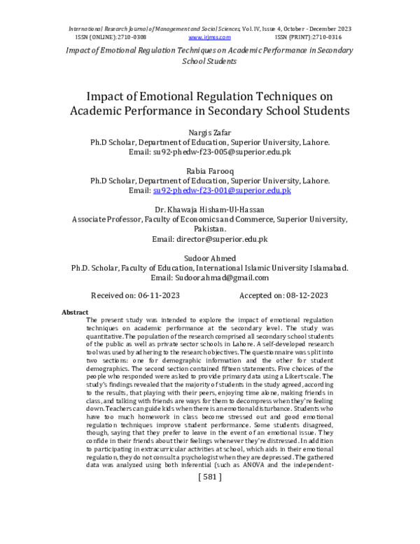 (PDF) Impact of Emotional Regulation Techniques on Academic Performance ...
