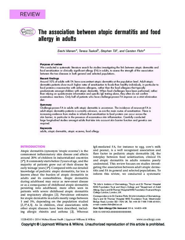 (PDF) The association between atopic dermatitis and food allergy in adults