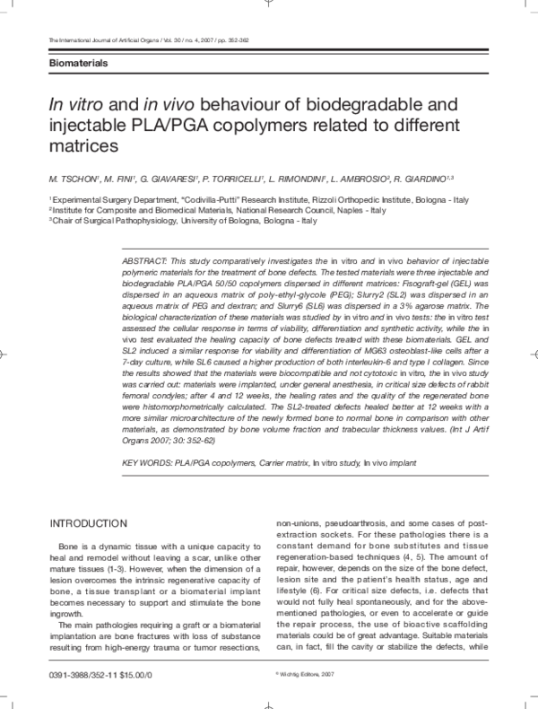 (PDF) In Vitro and in vivo Behaviour of Biodegradable and Injectable ...