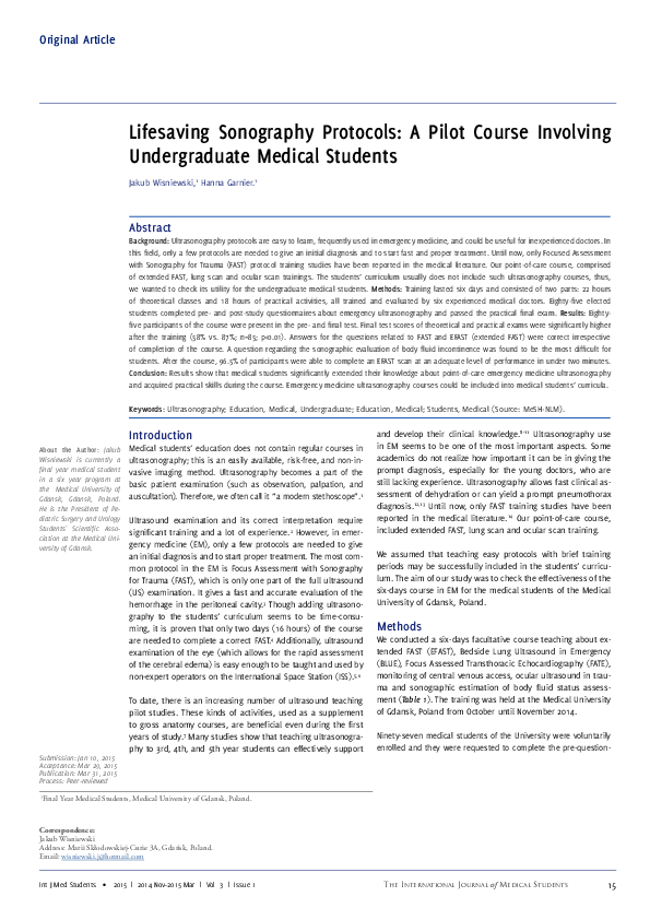 (PDF) Lifesaving Sonography Protocols: A Pilot Course Involving ...